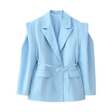 BSK&TRAF Women's Clothing 2025 Autumn New French Fashion Pocket Belt Bandwidth Shoulder Suit Jacket