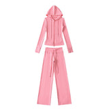 Hooded Yoga Zipper Coat Women 2026 Spring And Autumn New Solid Dress + Rope Straight Trousers Set