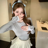 Three-Dimensional Flower Round Neck Long Sleeves Shoulder T-Shirt Girl 2025 Early Spring Slimming Sweet Design Sense Unique Top