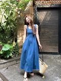 Vintage Blue Cowboy Sling Vest Dress Women's Summer French Temperament To Show Thin A-Dress Dress