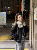500G Thicker] Hair Collar Small Granular Lamb Wool Coat Women Autumn And Winter New Fur Integrated Black Fur