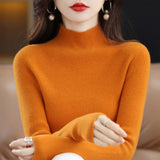 2025 New Knitted Women's Sweater Half-High Collar Bottom Shirt With Autumn And Winter Short Slim Slim Thin Sweater