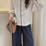 Lantern Sleeve Vertical Striped Casual Shirt Women 2025 New Women's Design Feeling Top Tide