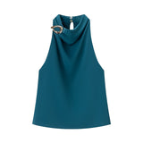 2026 Spring Women's Clothing Tycoon Hanging Neck Texture Sleeveless Small Top 8919911