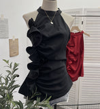 Spicy Design Sleeveless Leaves Three-Dimensional Flower Blouse Atmosphere Slimming Waist 1166