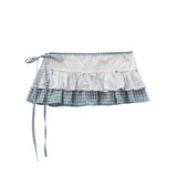 Sweet Age-Reduced Embroidery Lace Lattice Lattice Leaves Spliced A Piece Of Skirt Woman Folded Wearing Lace-Up Ass