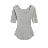 Pure Sexy Slimy Big U-Neck Basic T-Shirt Girl Summer New Body Sleeve Bottom Shirt Top