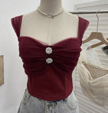 Real Shooting Net Red Pure Lust Folding Net Yarn Splicing Sling Sling Vest Bratie Short Sleeveless Top 8039