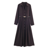 Autumn New With Belt Shirt Long-Sleeved Flute Dress