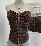 Fish Bone Girded Belt Strap Tsets Braid Waist With Chest Cushion Rivet Leopard Tud Hottie Top 2889