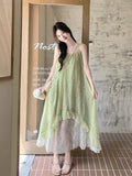 Green Sen Raging Dress Women's Summer 2026 New French Seaside Holiday Chiffon Irregular Dress