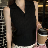 Classic Old Money College Wool Vintage Collar Knitted Vest Women's Summer New
