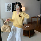 Loose Lazy Wind Set-Up V-Neck Sweater Woman 2025 New Early Autumn Super Good Single Knitted Shirt Top