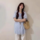 Korean Design With Blue Wave Dot Short-Sleeved Dress Women's Summer 2026 New Small Loose Leisure Top