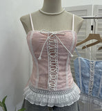 Real Shooting Unique Small Vest With Chest Cushion Three-Dimensional Lace Wearing Rope Slings With Short Sleeveless Top 8162