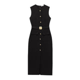 Spring New With Belt Cuffless Sleeveless Fande Dress 3897054