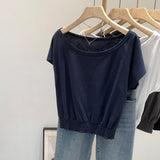 Slanted Shoulder Shoulder Waist White Short-Sleeved T-Shirt Women Summer 2026 New Pure Desire Design Short Top