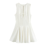 Spring New Wide Swing Bow Trim With Sleeveless Dress 4661316