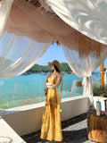 Sanya Temperament Yellow Fainted And Defection Flower Dress Yunnan Dopamine Out Of A Dress Seaside Resort Beach Dress