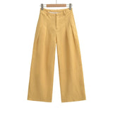 Linen Broad Leg Trousers Women's 2026 Summer New Casual Pure Color High-Waisted Folded Pocket Loose Straight Trousers