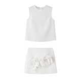 Spring New Simple Waistcoat Floral Dress Half-Piece Two-Set