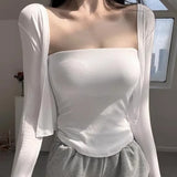 South Korea Spring And Summer With The Basic Solid Color Flat Neck With Chest Cushion Tight Bottom To The Chest Vest T-Shirt Girlins