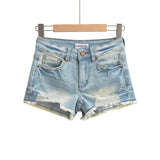 Shibuya Spice Girl Lightning-Printed Denim Shorts New Low-Rise Irregular Hairy Hole Hot Pants In Spring And Summer