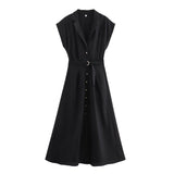 Spring New Women's Solid-Color Suit Collar Single-Dneck With Belt Shirt-Style Fan Flute Dress