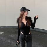 Autumn New Conjoined Long-Sleeved Top Women's Summer Fashion Style V Collar Outside Wearing A Bottom Shirt