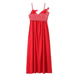 Summer New Women's Red Embroidery Sling Dress 5187