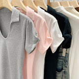 Pink V-Neck Shoulder-Repair Short-Sleeved T-Shirt For Girls Summer 2026 New Collared Little Hottie Top
