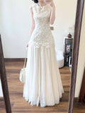 Rich Thousand Gold Wind Lace Vest Dress Girls Day Dress High-End Temperament Waist Net Yarn Dress
