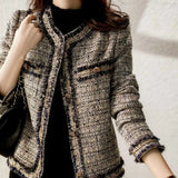 2025 Fall Dopamine Round Collar New Fragrant Coarse Flowers Side Coat Fashion Temperament Set Short Top