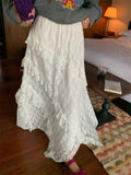 Italian Romantic Style White Lace Dress Woman Spring 2025 New Irregular Lotus Leaf Side A Word French Long