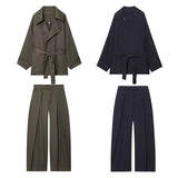 Women's Belt Ribbon Escape Coat 6136244 Folded Trousers 6136245