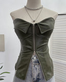 Real Shooting Hottie Retro Tender With Chest Pad Wrapped Bra Zipper Design Smear Bra Vest Short Sleeveless Top 8968