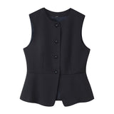 BSK&TRAF Women's Clothing 2025 Autumn New Fashion To Wear Simple Rounded Vest