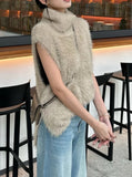 Futender Sweater Vest Women Early Autumn New Lazy Wind Lax Feeling High-Neck Imitation Sable Loose Sleeveless Top
