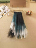 Irregular Net Dress Women Color Splicing Colliding Color A-Character Skirt Cake Fluffy Skirt Long Half-Body Skirt