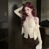 Sexy Babes Hanging Neck Slings Two Long-Sleeved T-Shirts For Autumn Temperament