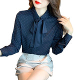 Spring And Summer Bow Shirt Women's Autumn Dress 2025 New Casual T-Shirt Long-Sleeved Top
