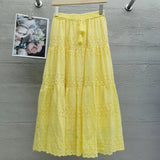South Korea 2025 Spring Heavy Industry Lace Dress Women High-Waist Splicing Hook Fairy Big Swing A Word Mid-Long Skirt Summer