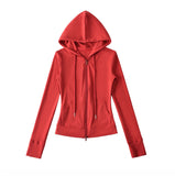 Hooded Yoga Zipper Coat Women 2026 Spring And Autumn New Solid Dress + Rope Straight Trousers Set