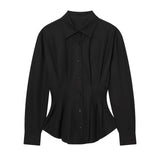 Spring New Temperament Design Collar Folding Folding Tidling Shirt 260016