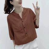 Thin Ladies Shirt Summer New Design Niche V Half-Sleeved Short-Sleeved Top Fashion Loose Thin Shirt