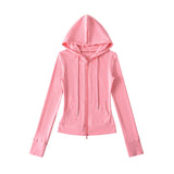 Korean Small Man Standing Thin Hooded Zipper Coat + Loose Feeling Loose Draw Rope Broad Leg Trousers Two Sets Of Women