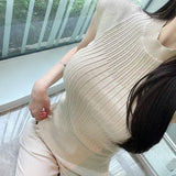 South Korea 2025 Spring And Summer New Temperament Slimming Half-High Collar Knitted Vest T-Shirt Top Female Ins