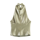 2025 Spring And Summer New Female Fashion Sexy Hot Babes Silk Shading Texture Hanging Neck Top 3203317