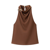 2026 Spring Women's Clothing Tycoon Hanging Neck Texture Sleeveless Small Top 8919911