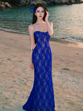 The Royal Sister Wears A Seaside Vacation Retro Blue Lace Temperament Dress Is Particularly Beautiful Threous Beach Dress